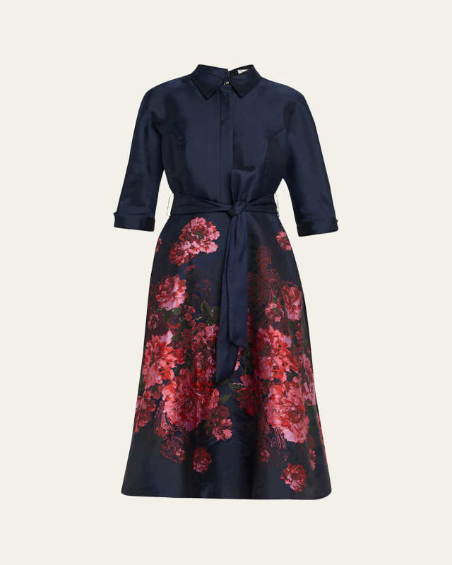Floral Paisley Jacquard Midi Shirtdress